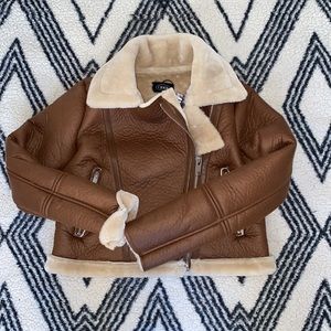 Brown Faux Leather Shearling Jacket | Women’s | Size: Small Beautiful!